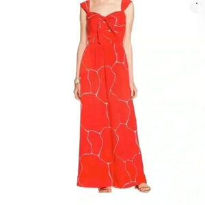 Susana Monaco Red Sparkle Tie Front Empire Waist Maxi Dress